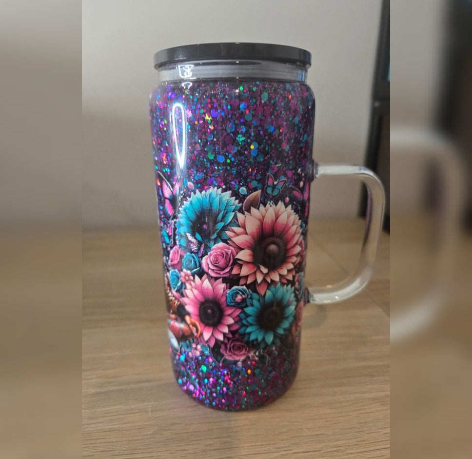 Pre made Tall 16oz Glass Snowglobe with Handle ✨️