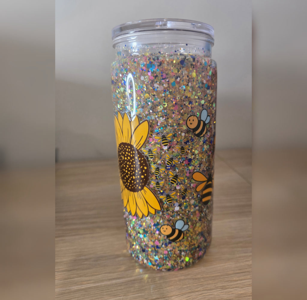 Pre made 16oz Acrylic Snowglobe Tumbler with bee wrap ✨️