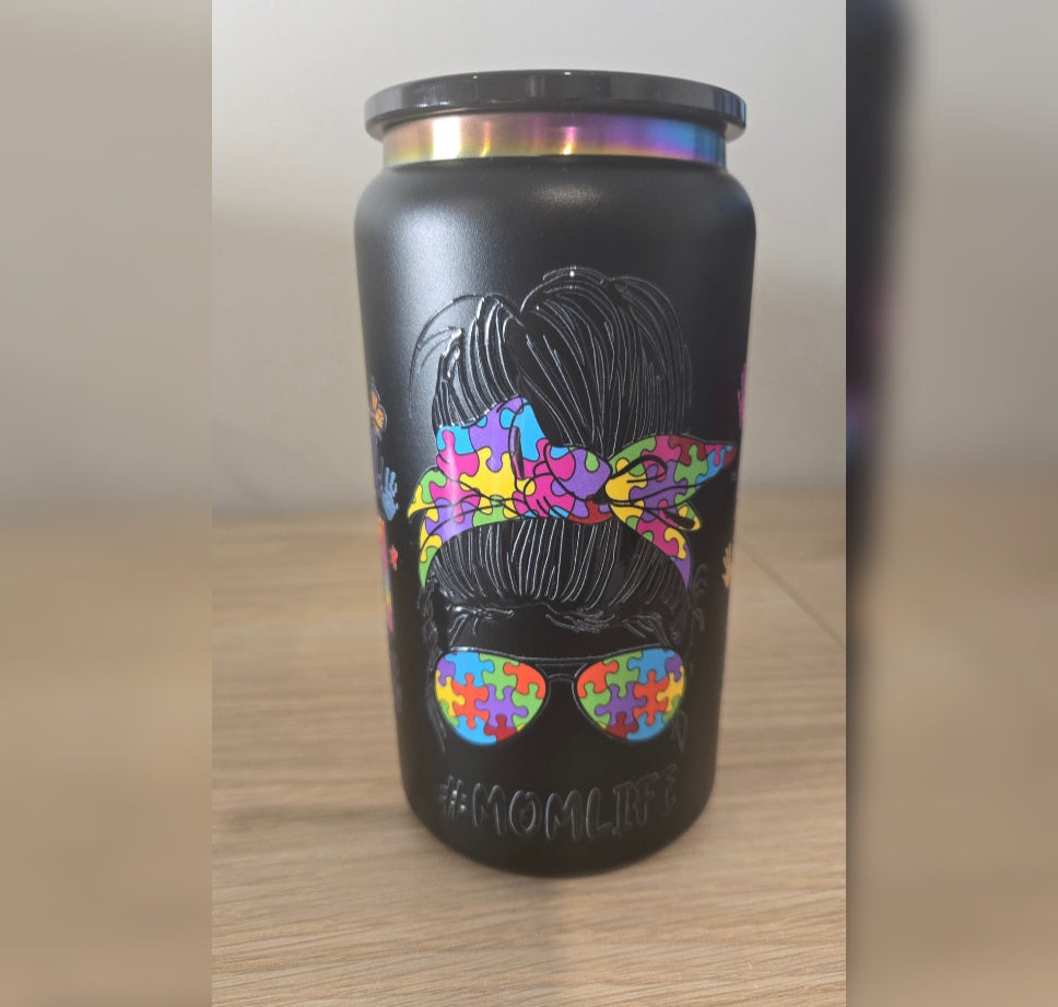 Pre made "Autism Mom" 16oz Stainless Steel tumbler